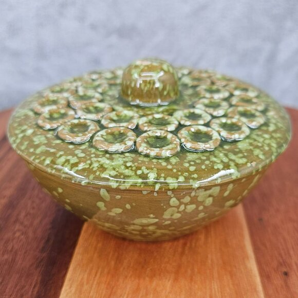 Italian Pottery Bowl Vintage Green Brown Spatterware Made in Italy Studio Glazed - Picture 15 of 16